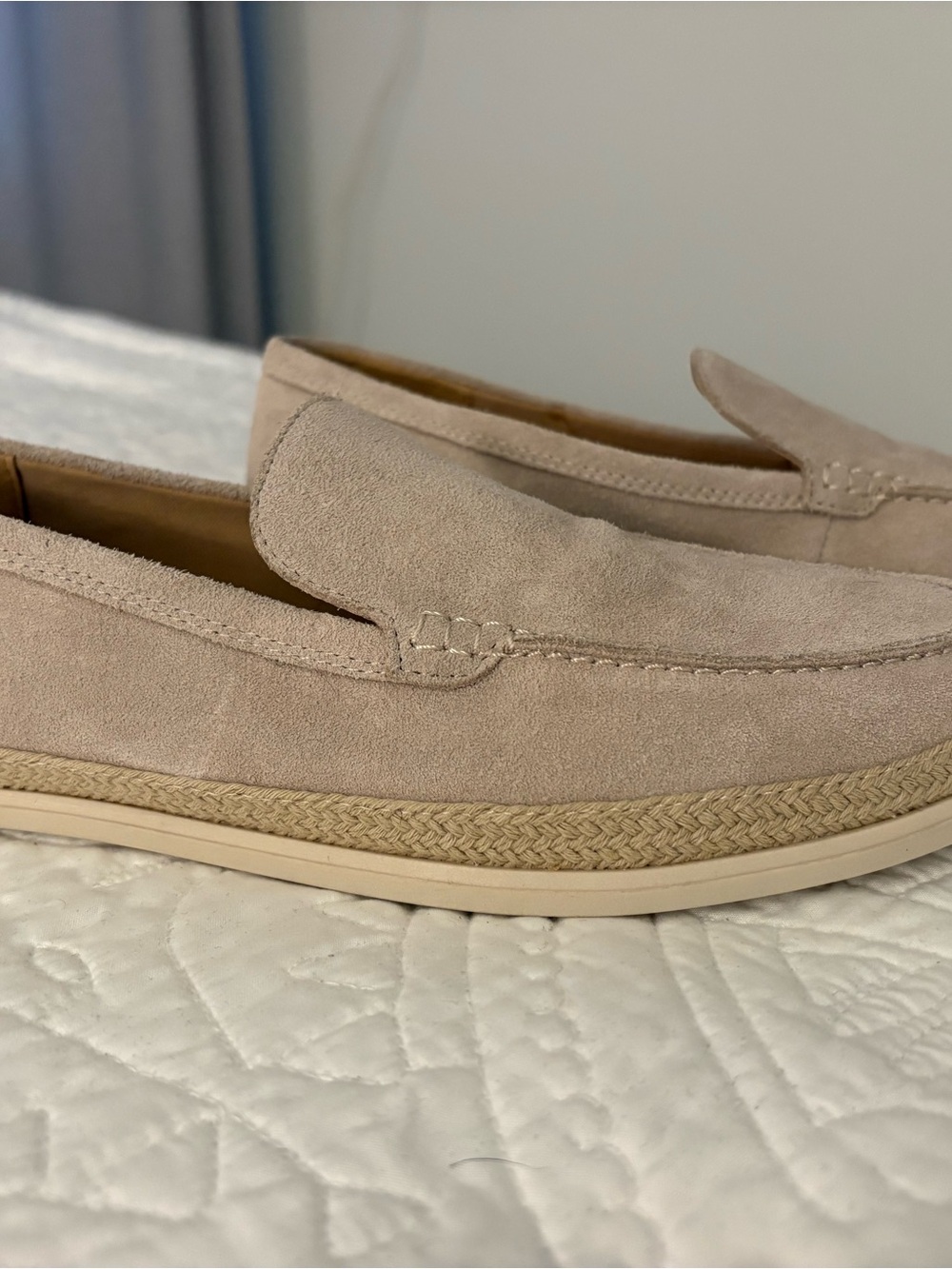 Marc Fisher Taupe Suede Loafer with Braided Midsole
